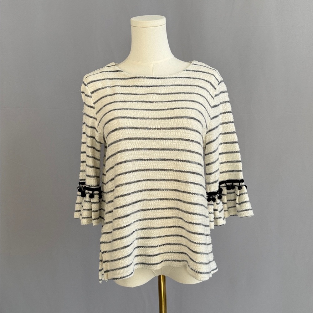 Doe & Rae Cream and Black Striped Ruffle Sleeve Top - Picture 7 of 13